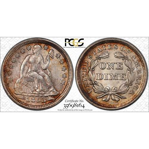 1852 Seated Liberty Dime Philadelphia - PGCS MS62