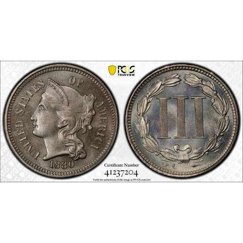 1880 Three Cent Nickel - PCGS PF66 CAC
