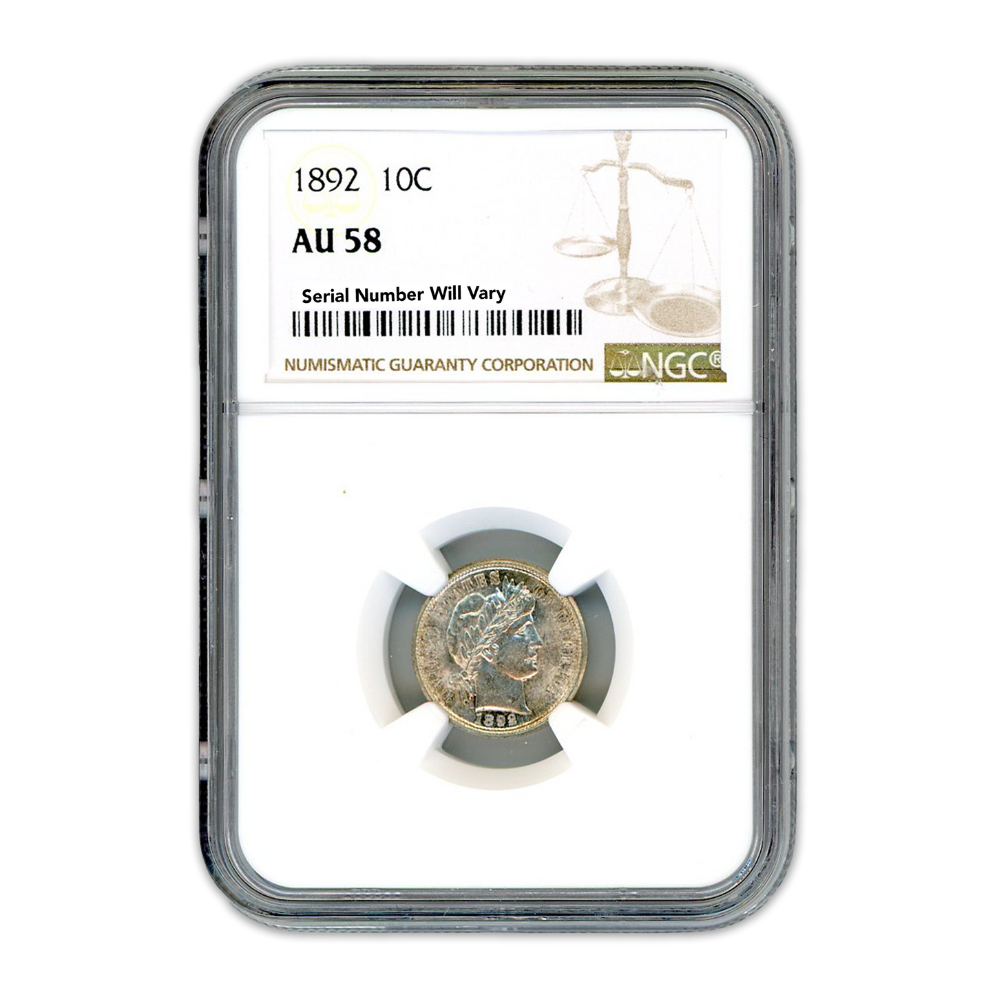1892 10C Barber Dime NGC AU58