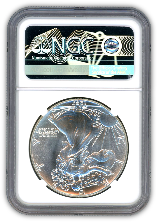 1987 Silver Eagle - Business Strike - Major Struck Through - NGC 69