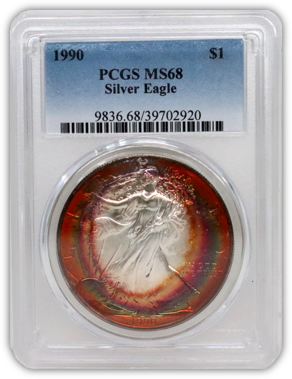 1990 Silver Eagle - Business Strike - PCGS MS68 - Deep Rainbow Toned