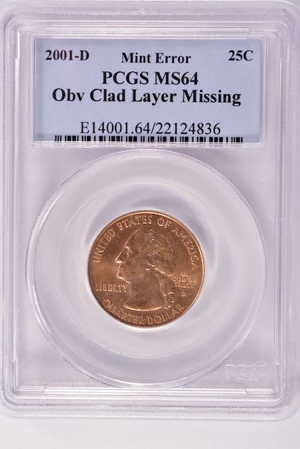 2001 Vermont Quarter Obverse Missing Clad Layer - PCGS MS64 RB