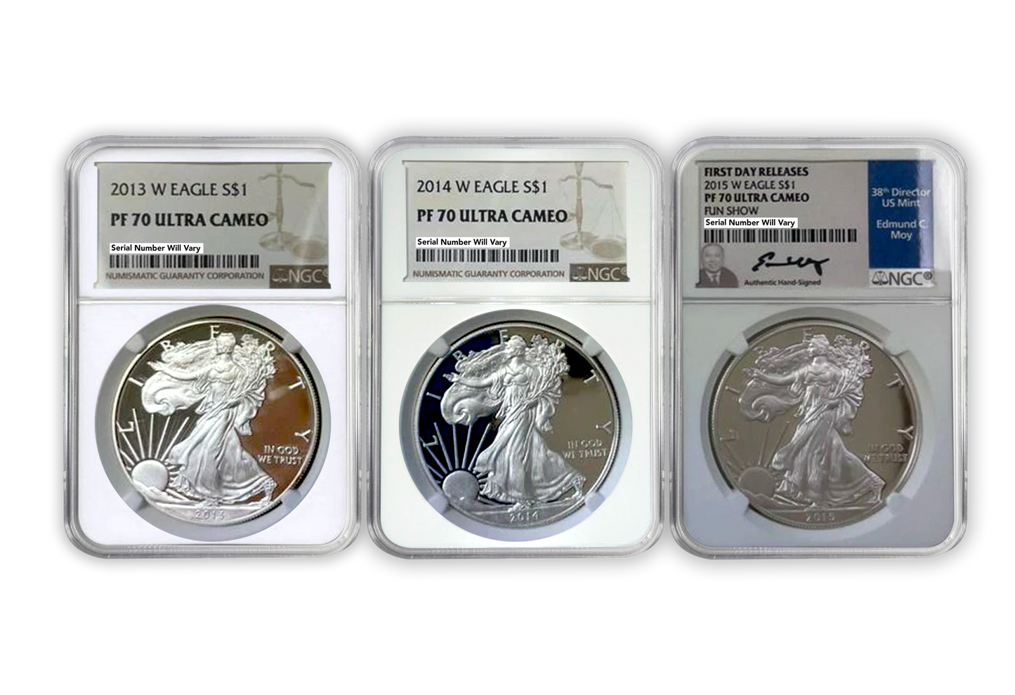 2013 - 2015 Silver Eagle 3 Coin Value Pack - Proof - NGC PF70