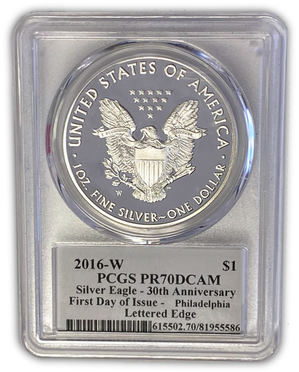 2016 Silver Eagle Proof - PCGS PF70DCAM FDOI First Day of Issue - Mercanti Label