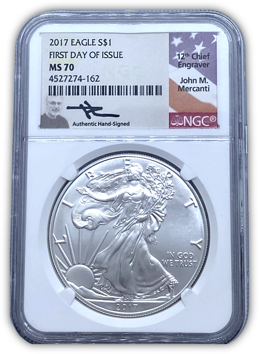 2017 Silver Eagle - Business Strike - NGC MS70 FDOI Mercanti Label