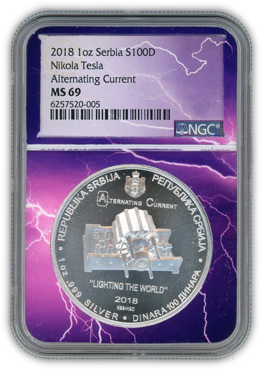 2018 Nikola Tesla 1 Oz Silver - Serbian Mint - NGC MS69 Lightning Core