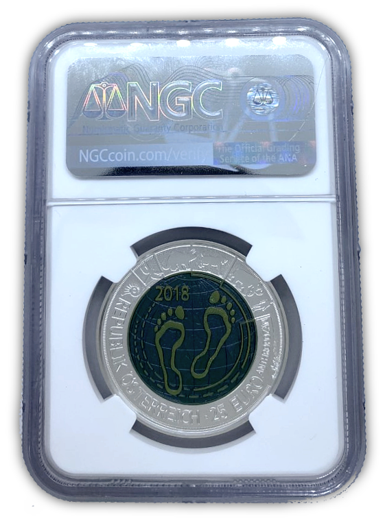 2018 25E Bi-Met Anthropocene Silver - Niobium 1 oz Silver - Austrian Mint - NGC MS70