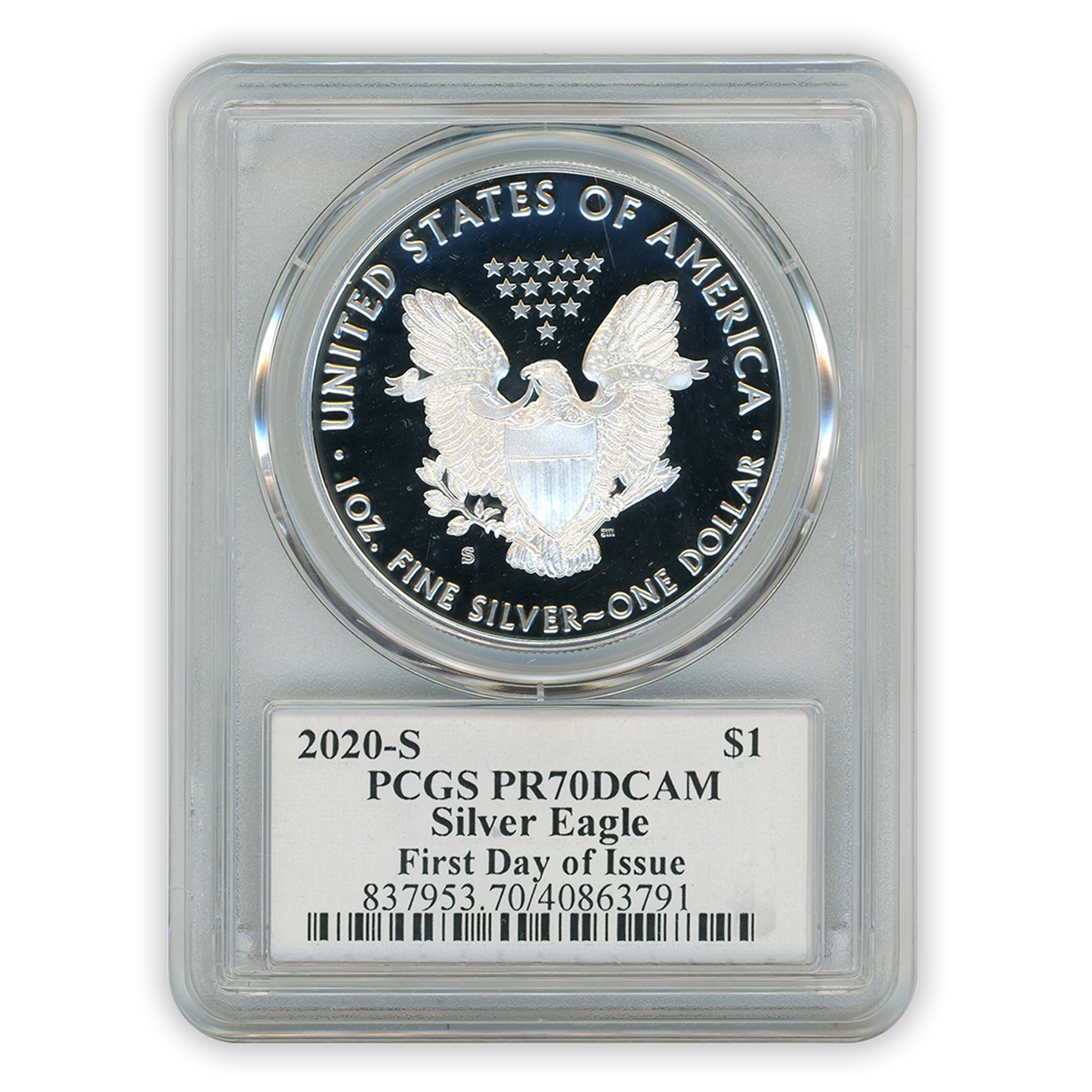 2020 S Silver Eagle San Francisco Proof - PCGS PR70 FDOI First Day of Issue - Truman Label