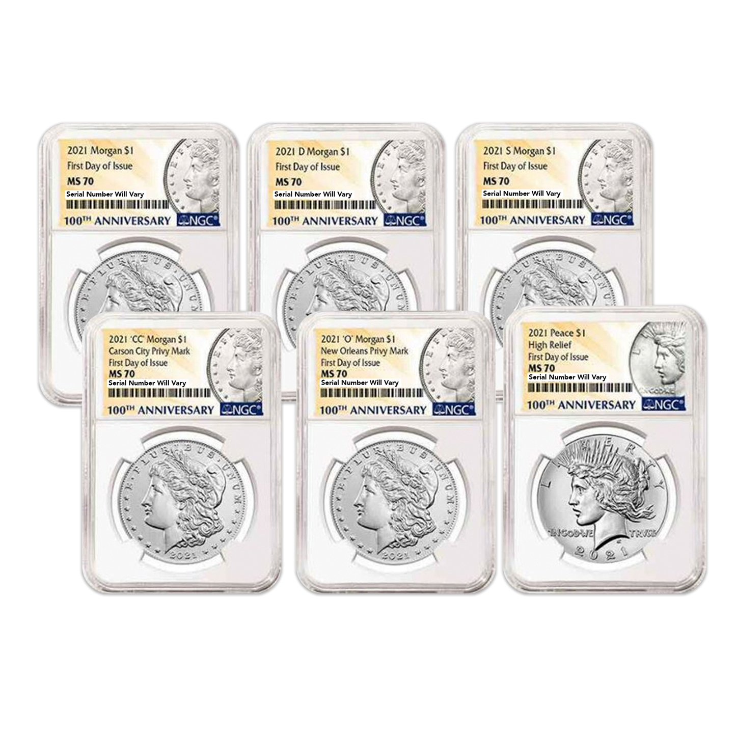 2021 Morgan Silver Dollar 6 pc Set - First Day of Issue NGC MS70