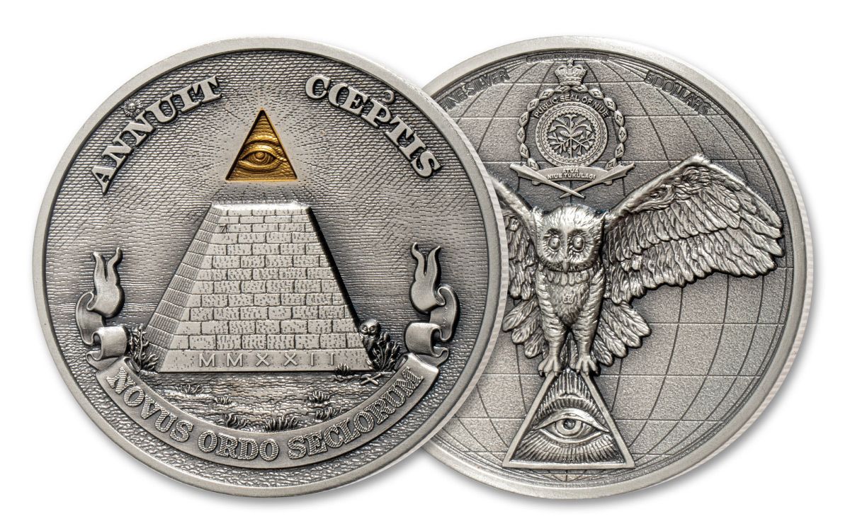 2022 Niue 2 oz Antiqued Silver Eye of Providence Ultra High Relief NGC MS70 First Day of Issue