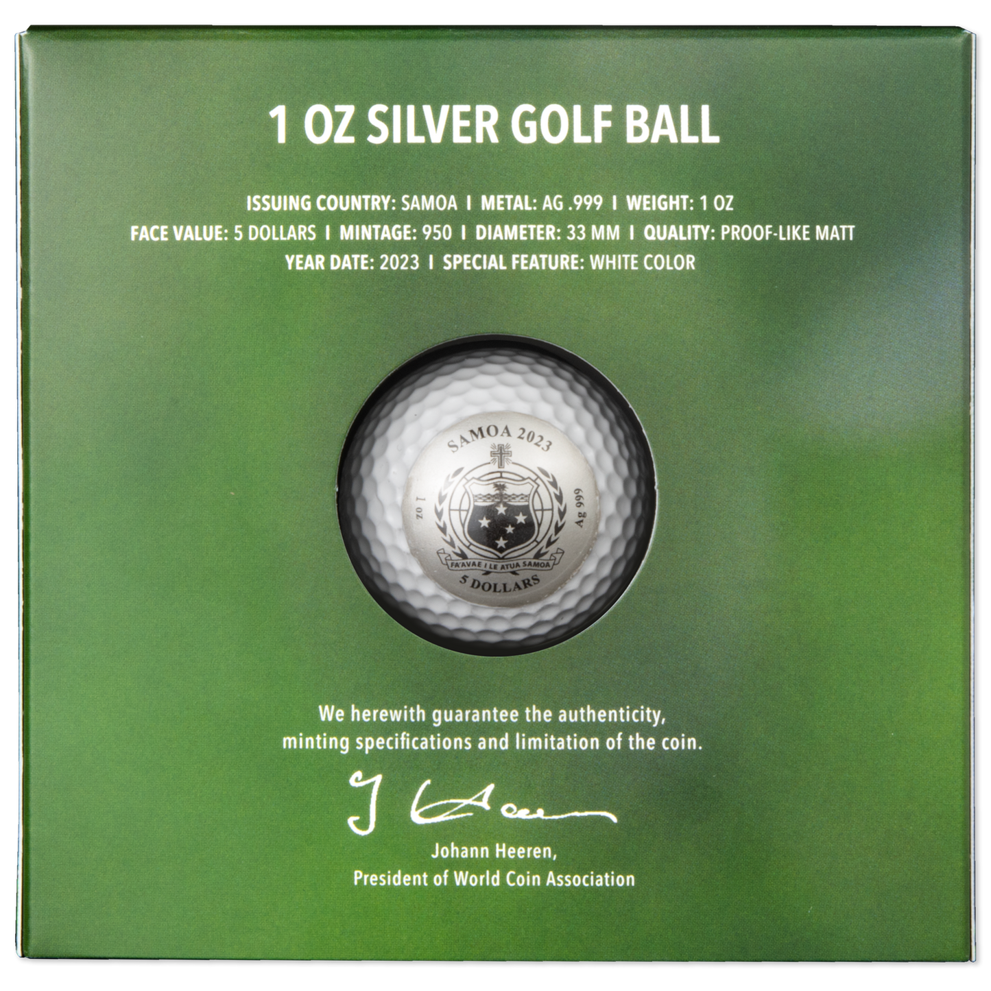 2023 Samoa Golf Ball Spherical 1 Oz Silver - Icon Mint