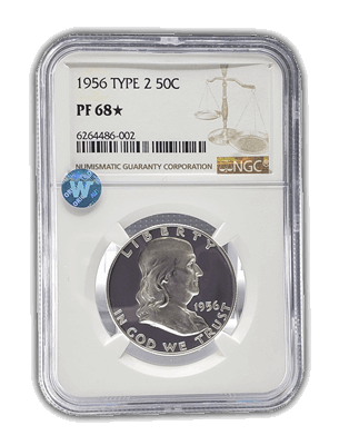 1956 Franklin Silver Half Dollar - Type 2 - NGC PF68 Star Sight White