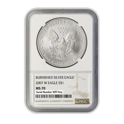 2007 W Burnished Silver Dollar Eagle - Double Signature Anna Cabral & Miles Standish Label NGC MS70