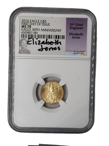 2016 Eagle G$5 NGC MS70 FDOI First Day of Issue Elizabeth Jones Signature Label