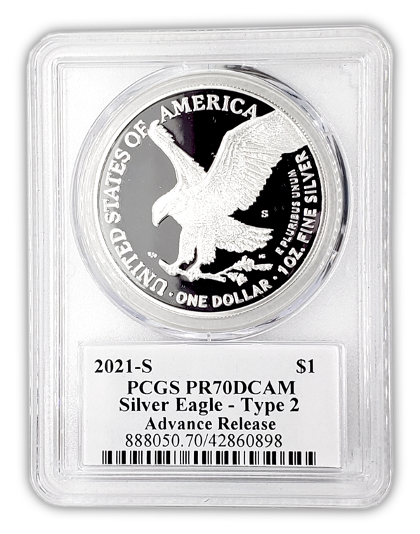 2021-S Silver Eagle Type 2- San Francisco Proof - PCGS PR70 AR Advanced Release - Emily Damstra Signature Label