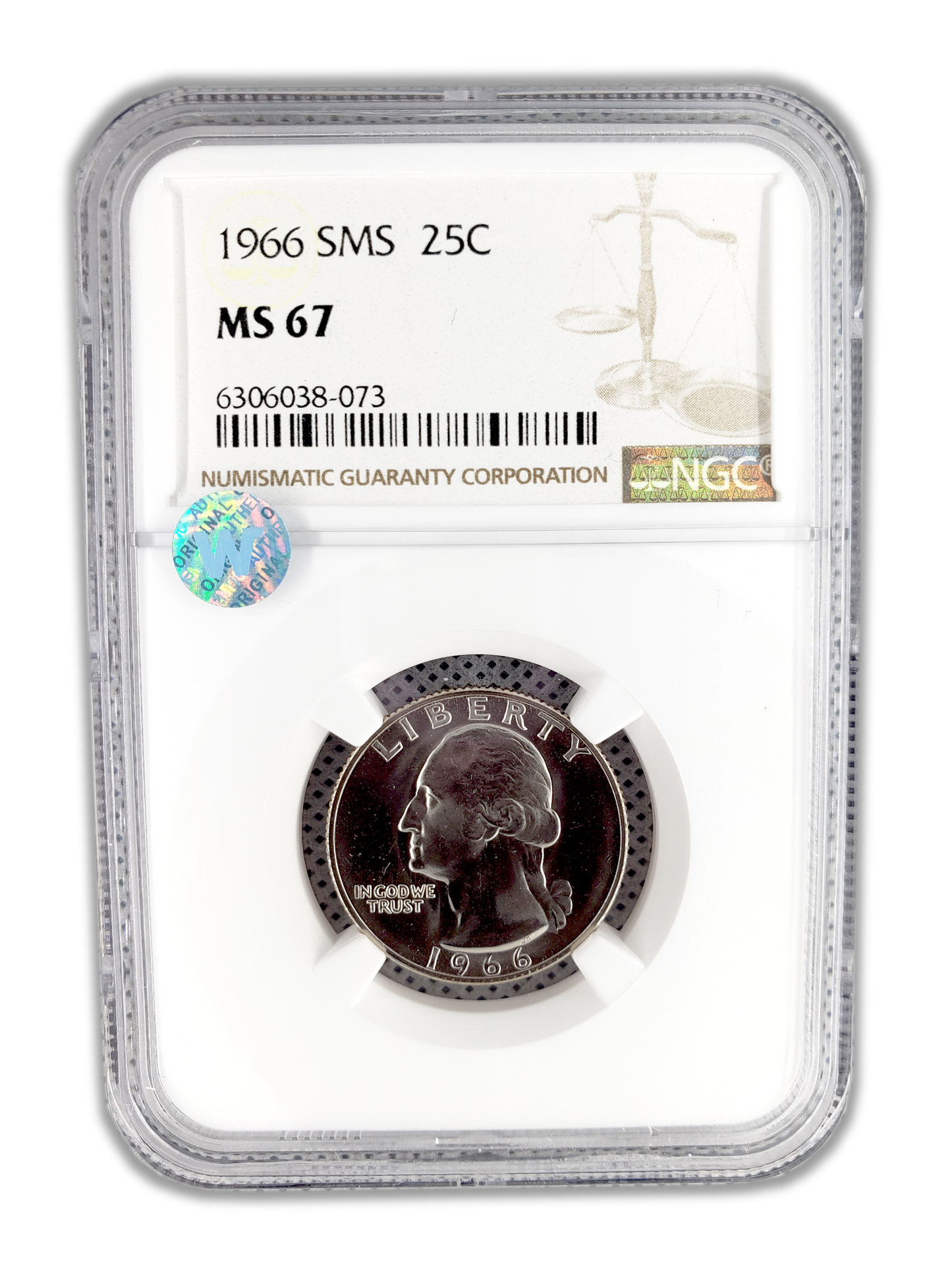 1966 Washington Quarter SMS Philadelphia - NGC MS67 Sight White