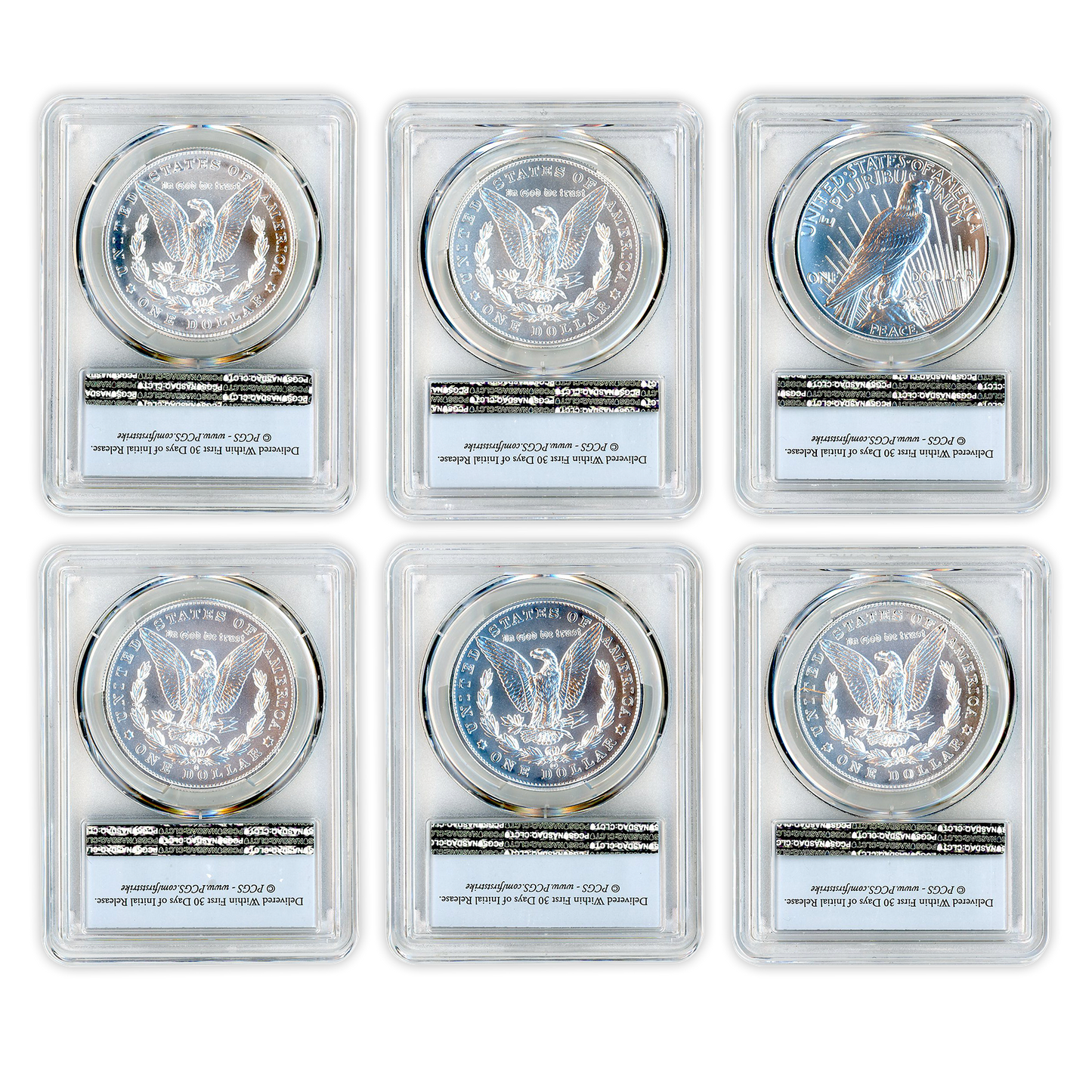 2021 Morgan Silver Dollar 6 pc Set PCGS MS70 First Strike Flag Label