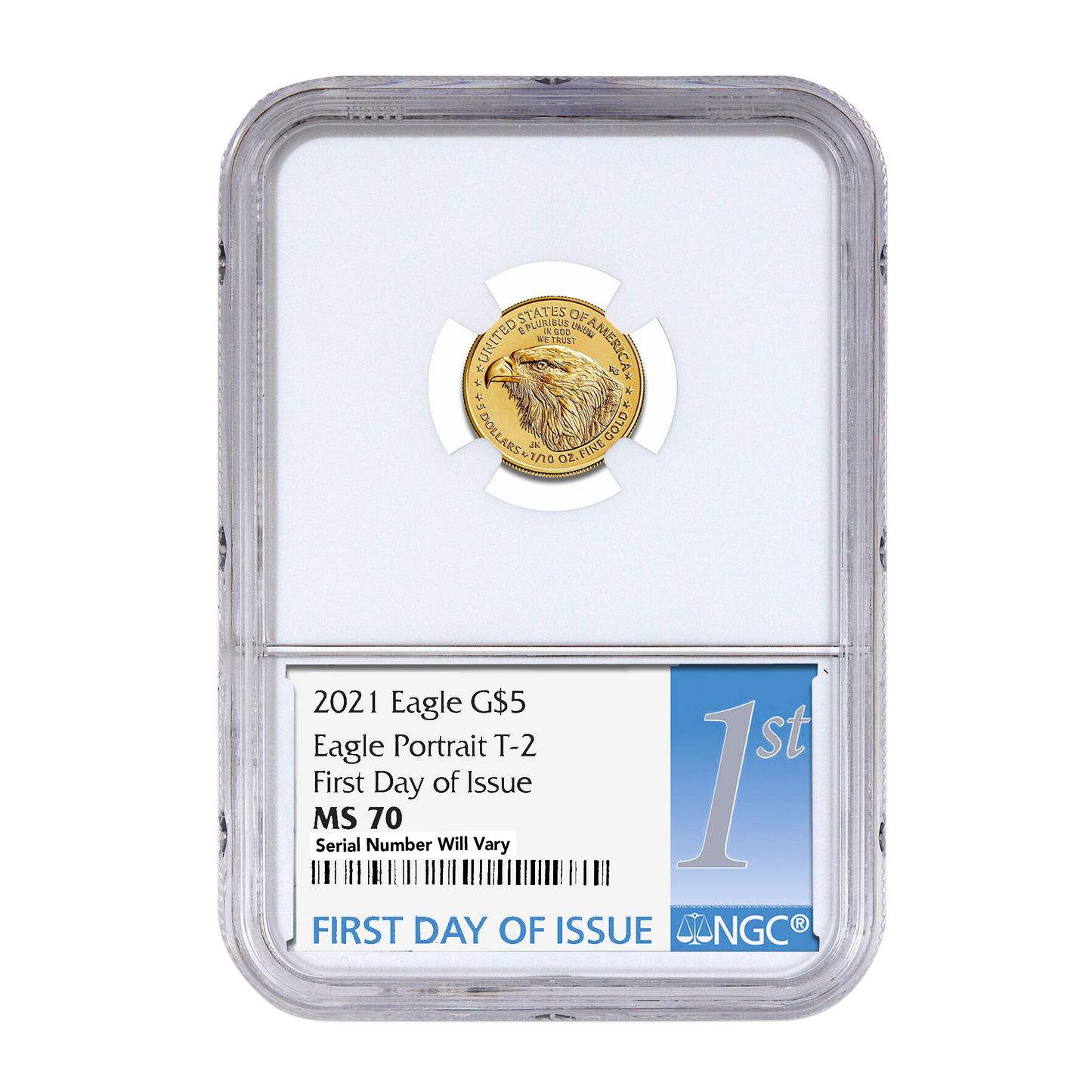 2021 $5 Gold Eagle - Type 2 - NGC MS70 FDI Double Signature Anna Cabral & Miles Standish Label