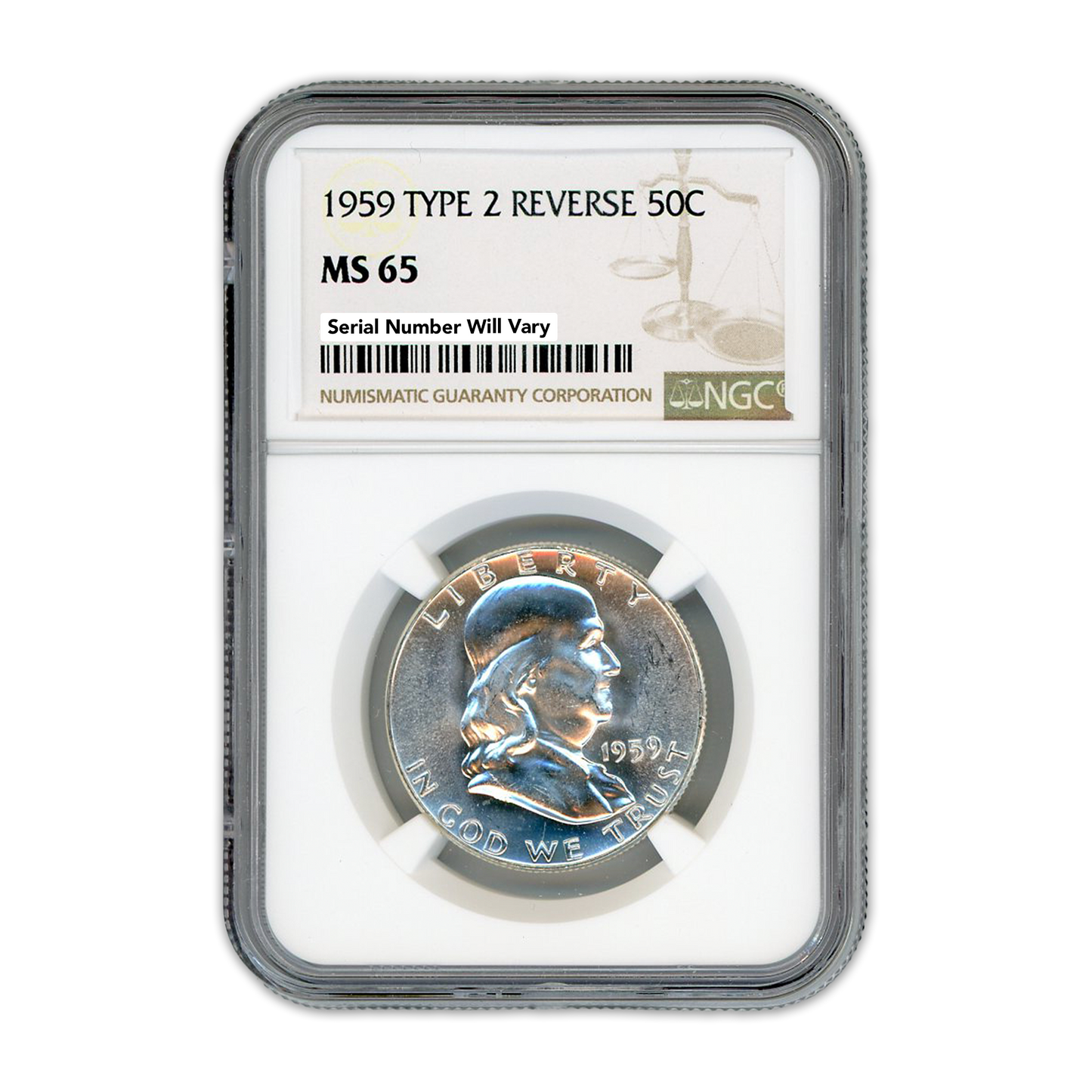 1959 Franklin Half Dollar - Type 2 Reverse NGC MS65