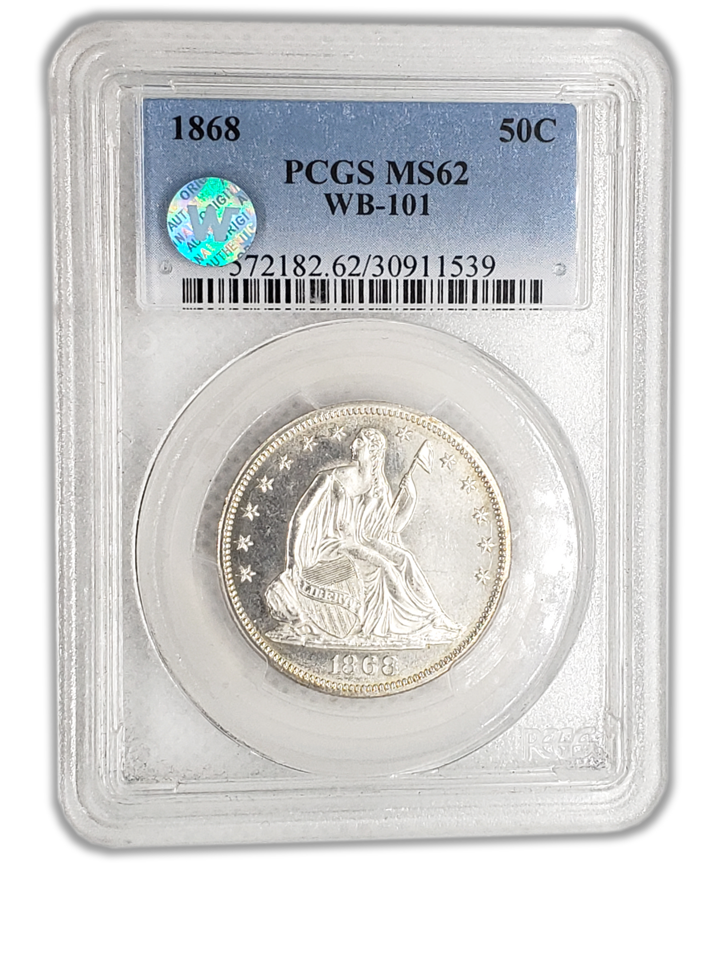 1868 Seated Liberty Half Dollar - PCGS MS62 Sight White WB-101