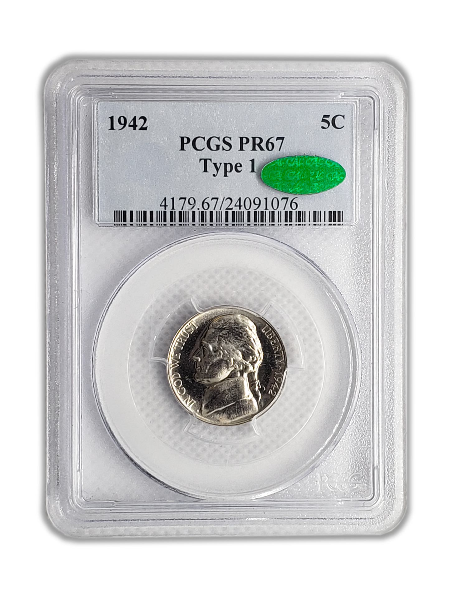1942 Jefferson Nickel Type 1 Philadelphia- PCGS PR67 CAC