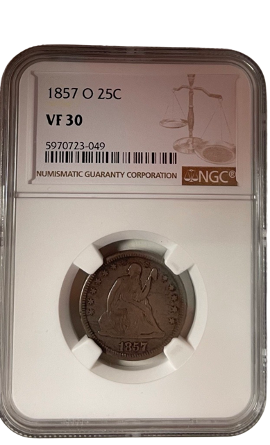 1857 25C Seated Liberty Quarter NGC VF30