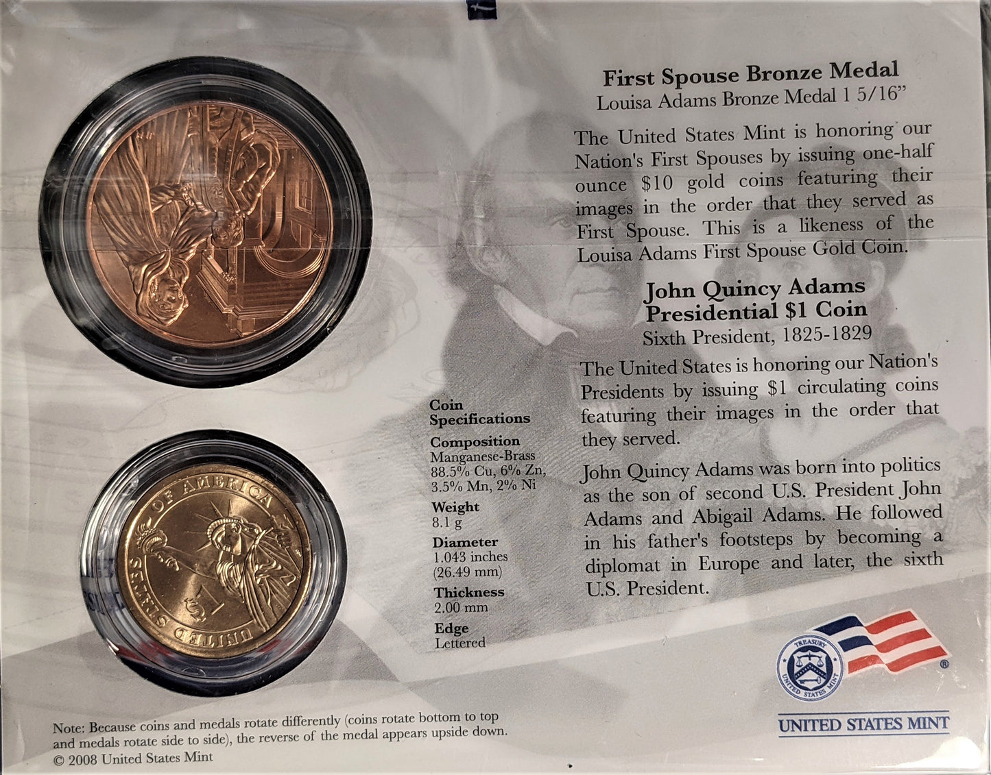 Presidential $1 Coin & First Spouse Bronze Medal Set - John Quincy Adams