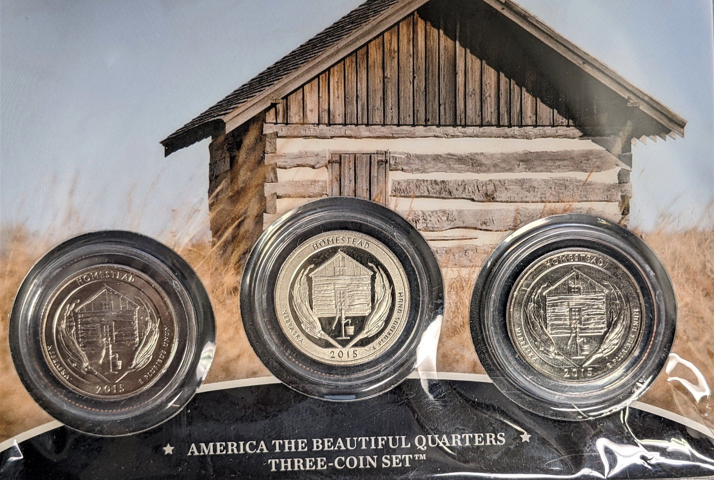 America The Beautiful Quarters - National Monument Homestead - Three Coin Set Unopened