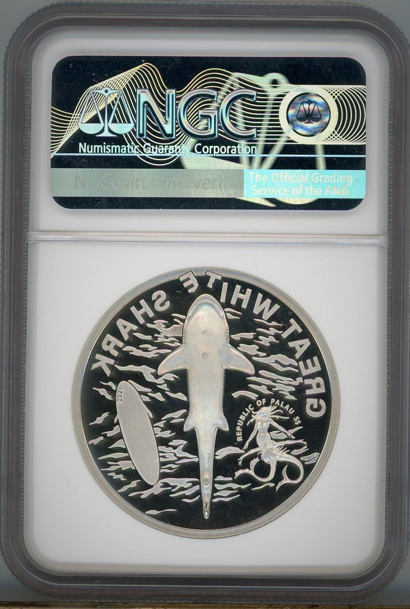2021 Palau S $5 Great White Shark - 1 oz Silver - NGC PF70 Ultra Cameo