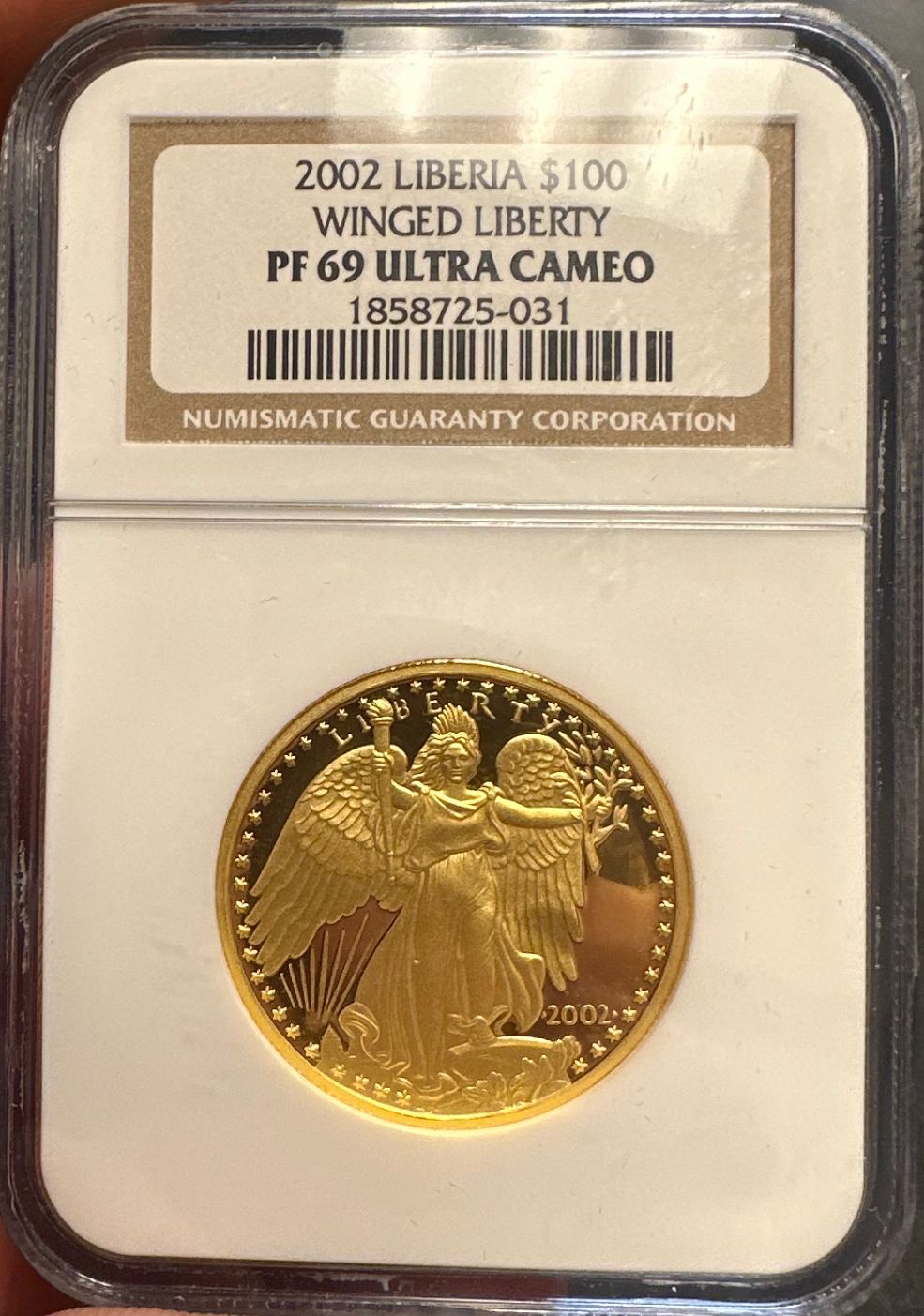 2002 $100 Liberia - Winged Liberty - NGC PF69 Ultra Cameo