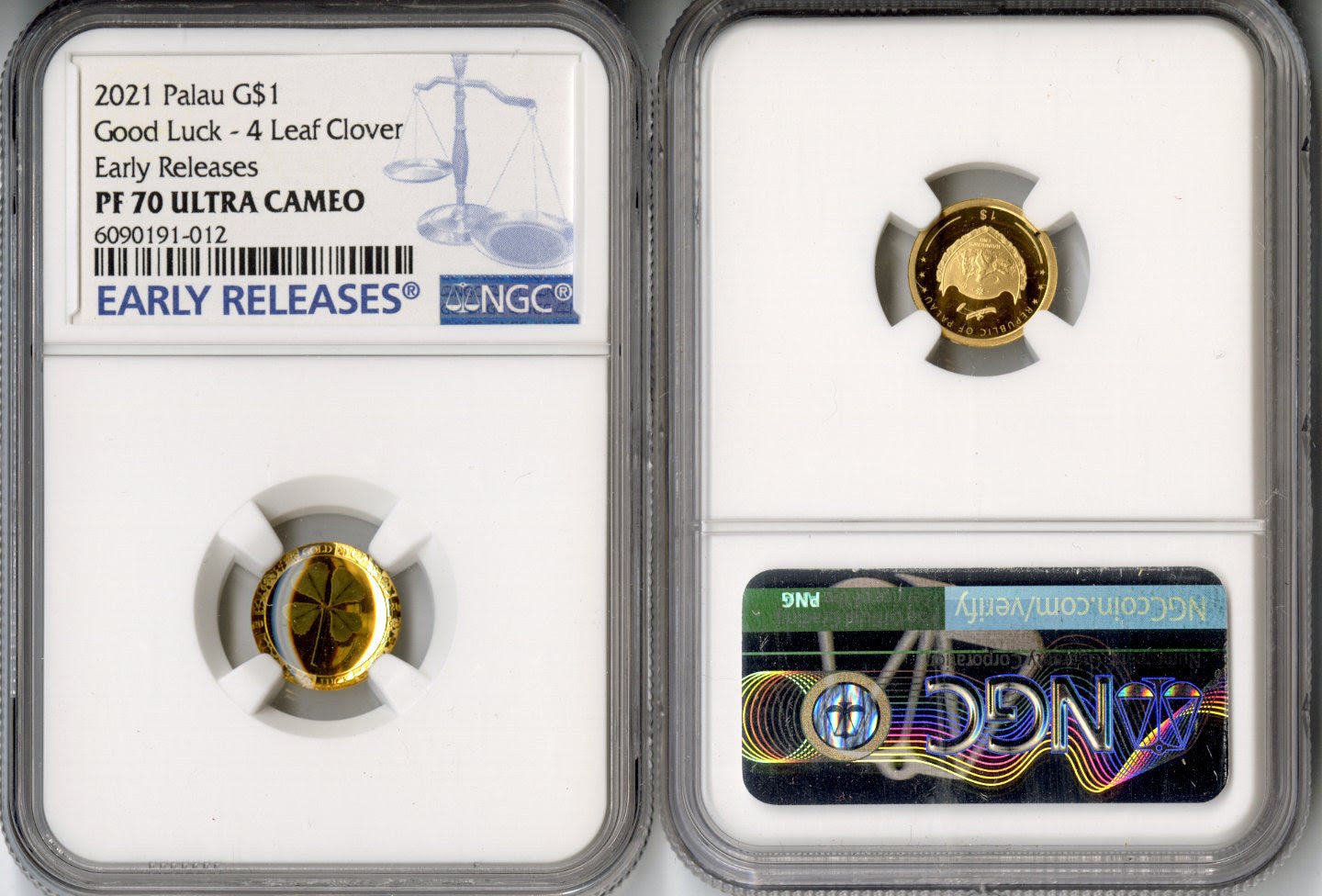 2021 Palau Good Luck 1g Gold Real Four Leaf Clover - NGC PF70 ER Early Release