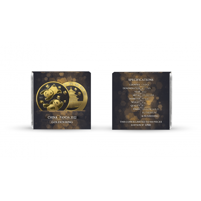 2022 China Panda Golden Ring - Black Ruthenium & Gold Enhanced 1 oz Silver