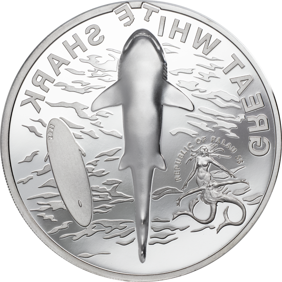 2021 Great White Shark - 1 Oz Silver - Colorized Ultra High Relief