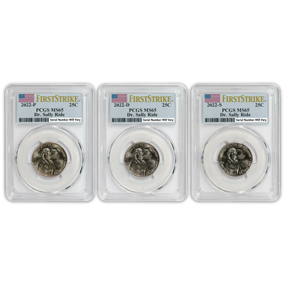 2022 American Women Quarter P/D/S 3 pc Set - Sally Ride PCGS MS65 First Strike