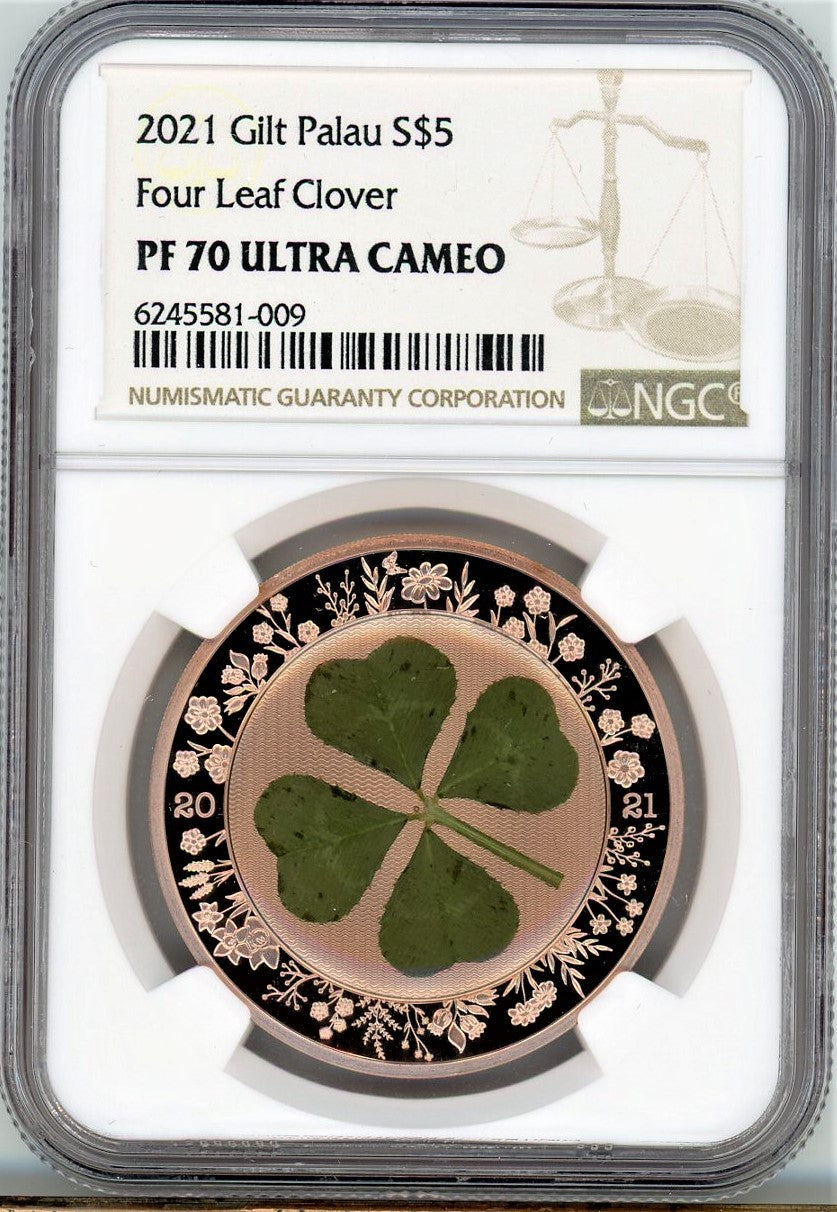 2021 Gilt Palau S$5 Four Leaf Clover - NGC PF70 Ultra Cameo