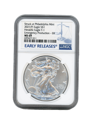 2021 (P) Silver Eagle - Type 1 Emergency Production  NGC MS69 Early Release