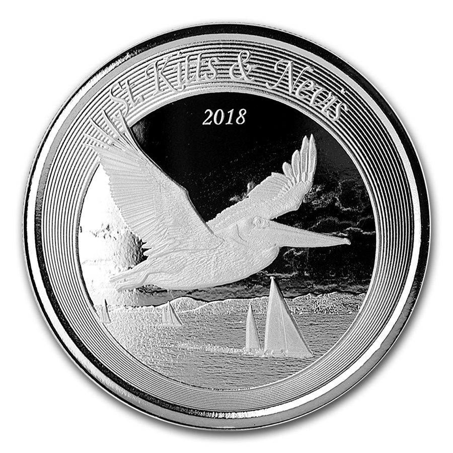2018 St. Kitts & Nevis Brown Pelican  1 oz 999 Silver Coin BU