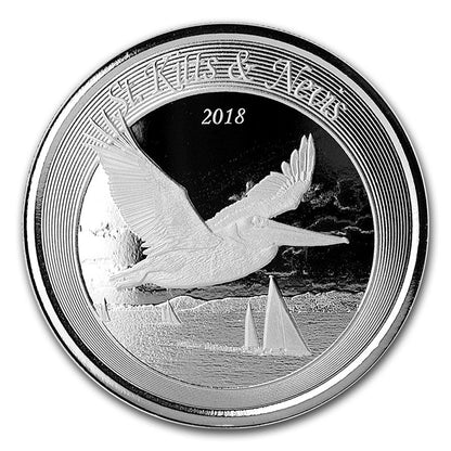 2018 St. Kitts & Nevis Brown Pelican  1 oz 999 Silver Coin BU
