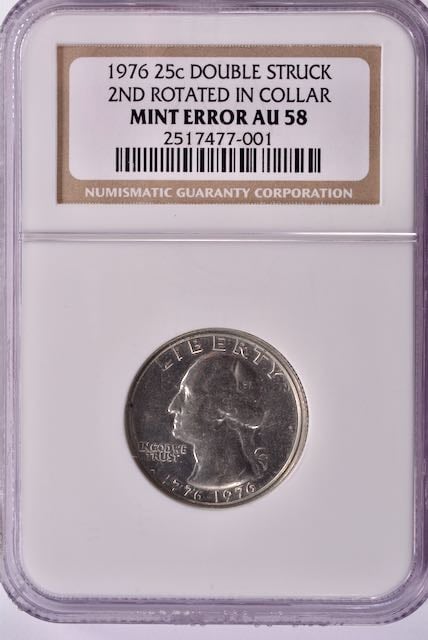 1976 Washington Quarter - Double Struck Rotated in Collar - NGC AU58