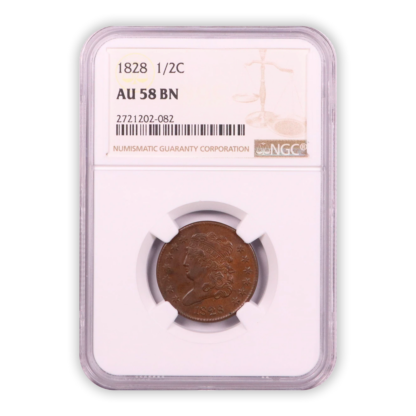 1828 Classic Head Half Cent - NGC AU58 BN Rotated Dies