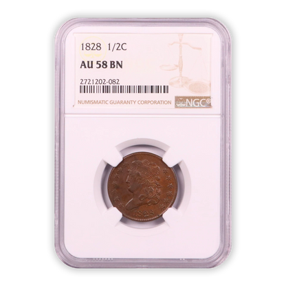 1828 Classic Head Half Cent - NGC AU58 BN Rotated Dies