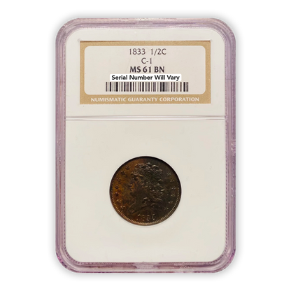 1833 Classic Head Half Cent - NGC MS61 BN