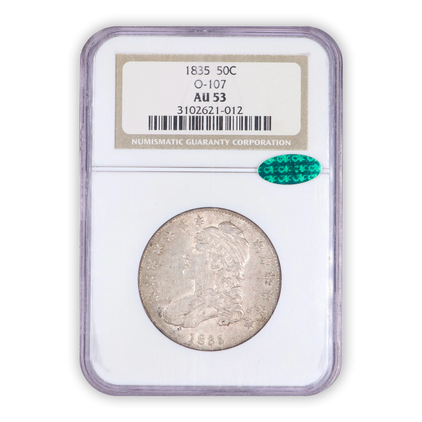 1835 Capped Bust Silver Half Dollar Philadelphia - NGC AU53 CAC