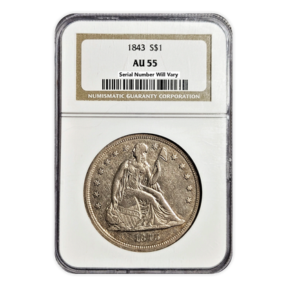 1843 Seated Liberty Dollar NGC AU55 Philadelphia