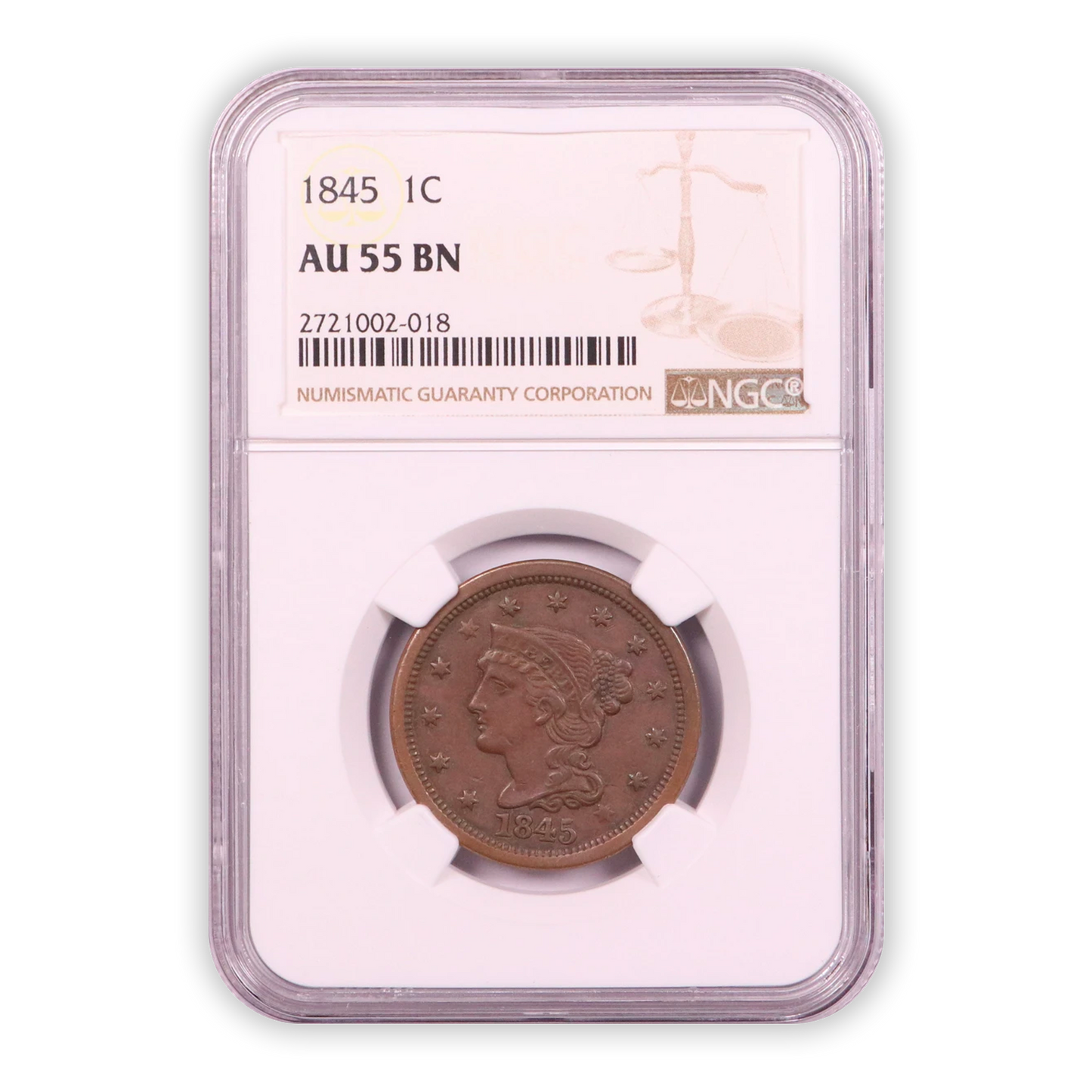 1845 Braided Hair Large Cent - NGC AU55 BN