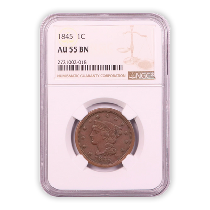 1845 Braided Hair Large Cent - NGC AU55 BN