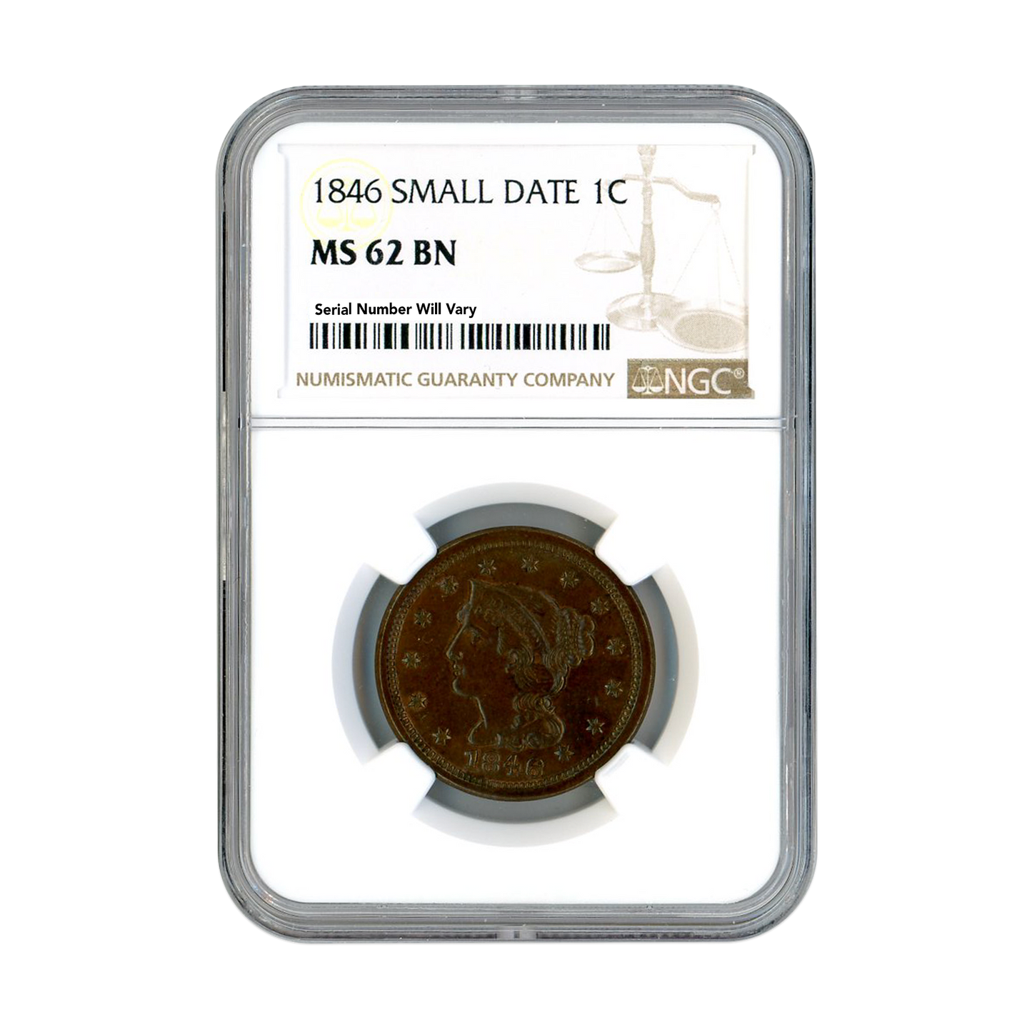 1846 Braided Hair Large Cent - Small Date - NGC MS62 BN