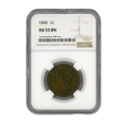 1848 Braided Hair Cent - NGC AU55 BN