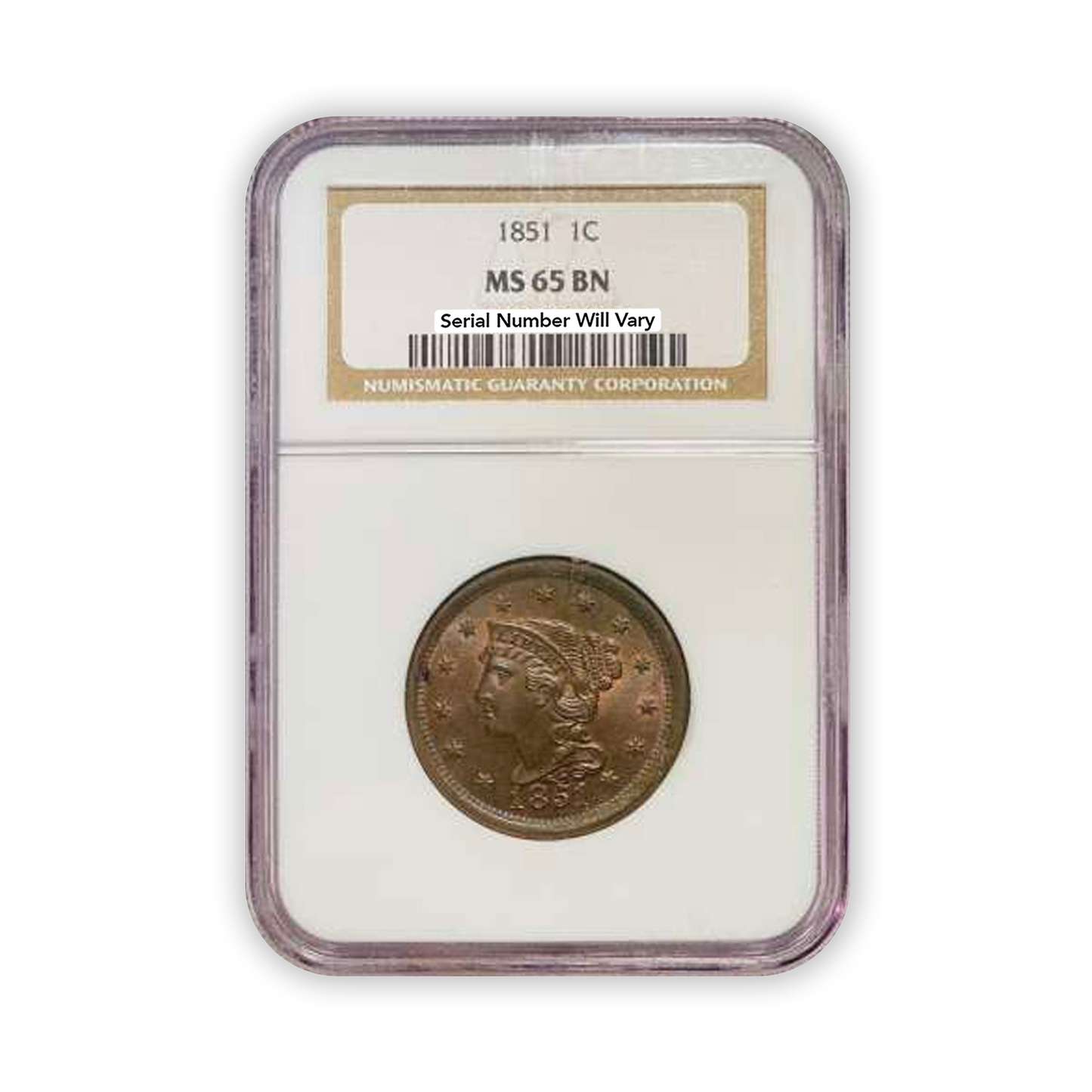 1851 Braided Hair Large Cent - NGC MS65 BN
