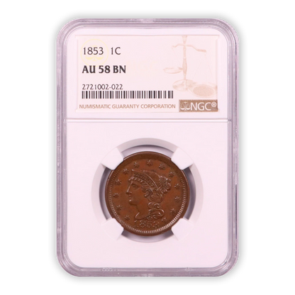 1853 Braided Hair Large Cent - NGC AU58 BN